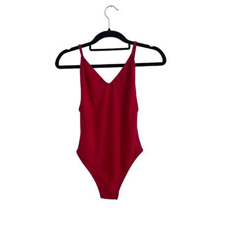 Red backless one piece bathing suit size 8 rrp:... - Depop