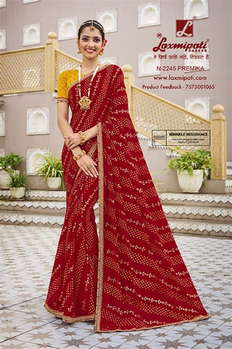 Laxmipati Mangla N-2245 Red Silk Chiffon Saree – SANSKAR