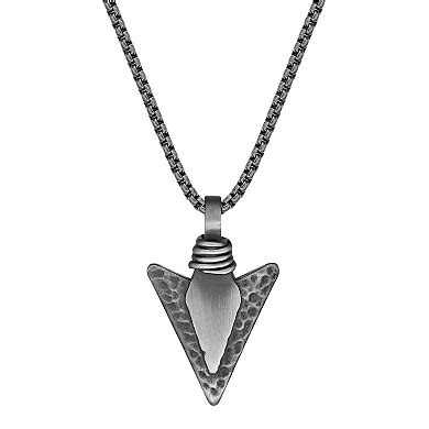 LYNX Men's Antiqued Stainless Steel Arrowhead Pendant Necklace
