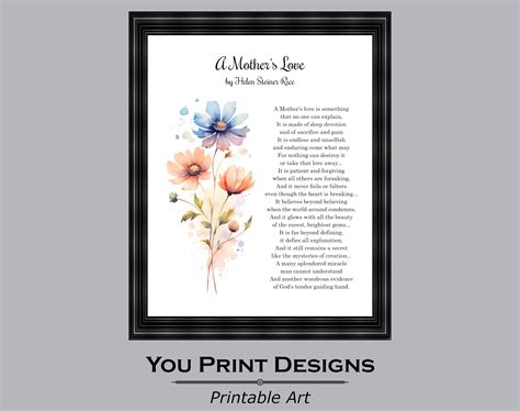 Printable Poem for Mom, Mother’s Day Gift, A Mother’s Love, Helen ...