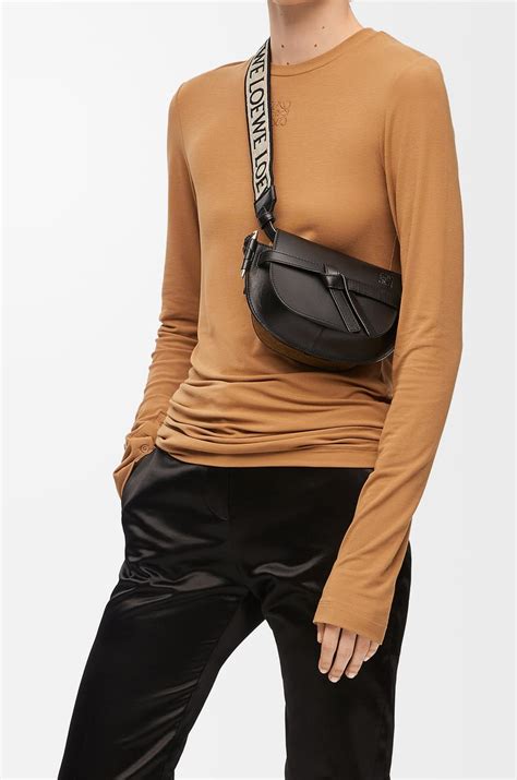 Mini Gate Dual bag in soft calfskin and jacquard Black - LOEWE