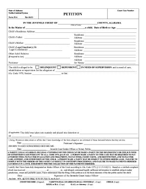 Alabama Juvenile Court Petition Form JU-6 - Blank Fillable Template ...