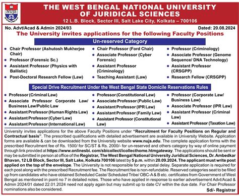 NUJS Molecular Biology/Forensic Sciences Faculty Jobs