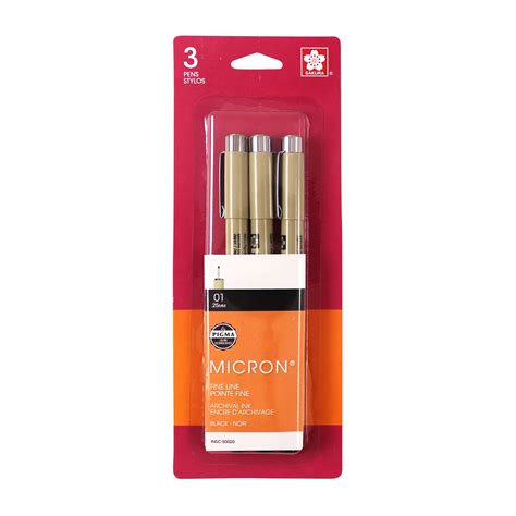 Sakura Pigma Micron Fineliner Pens, Archival Black, 01 Tip Size, 3 Pk ...