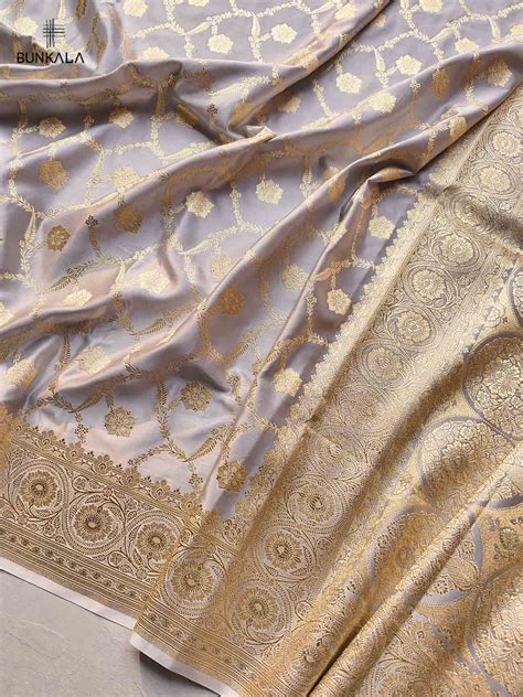 Shop Grey Mashru Silk Jaal Design Weaved Banarasi Saree – BUNKALA