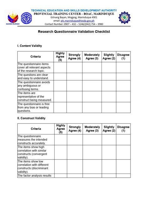 Image result for Content Validity Questionnaire Example