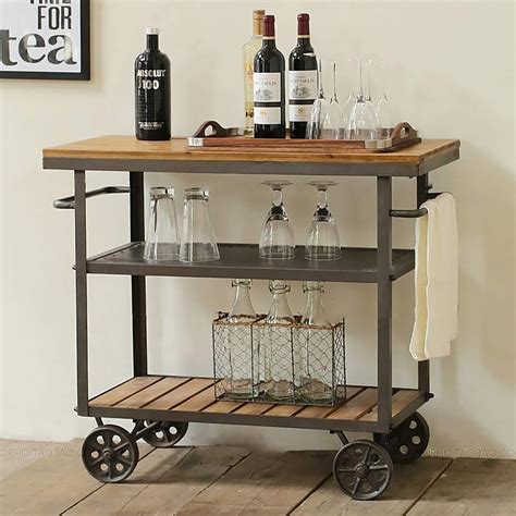 Trolley Solid Wood Retro 3 Layer Trolley With Wheeled Storage ...