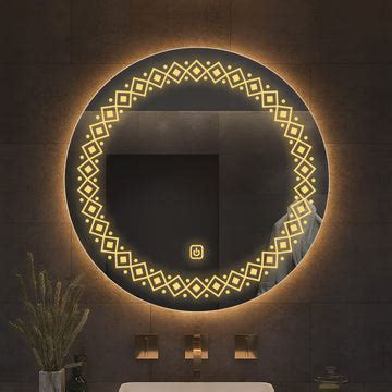 Modern Floral Pattern Art Led Rounded Shape Bathroom Wall Mirror ...