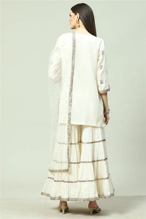 Ivory Cotton Blend Straight Kurta Garara Suit Set