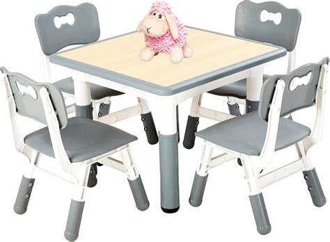 FUNLIO Height Adjustable Kids Table and 4 Chairs Set, 5 pcs Toddler ...
