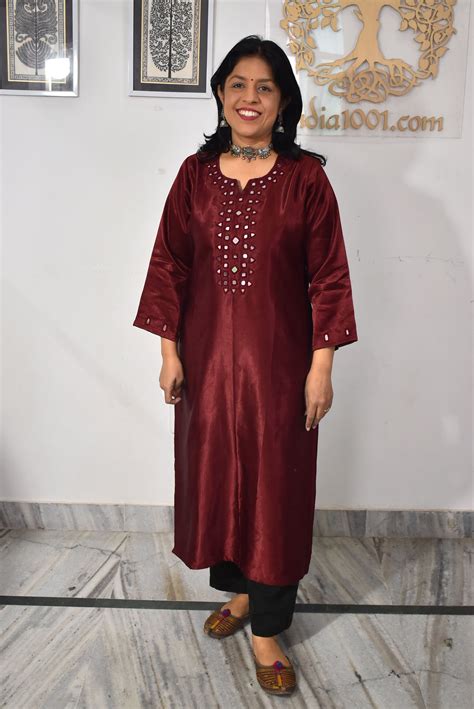 Beautiful Mashru Silk Kurta with Kutch mirror work , Size 38 to 50 ( a ...