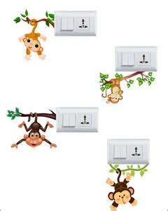 Day Decals 12 cm Hangging Monkey Cartoon Switch Board Sticker Self ...