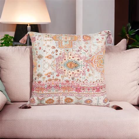 Ikat Serenity Chanderi Embroidered Cushion Cover (16 inch x 16 inch ...