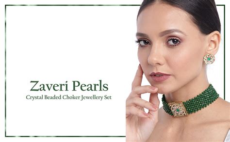 ZAVERI PEARLS Green Crystal Beads & Kundan Choker Necklace & Earring ...