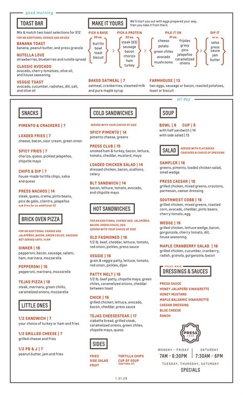 Pressed Cafe Nutritional Facts - Printable Nutrition Facts