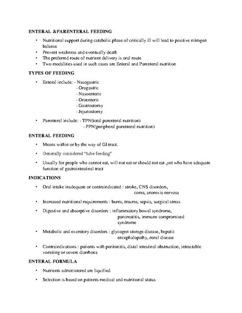 Enteral & Parenteral Feeding: Key Lecture Points and Guidelines - Studocu