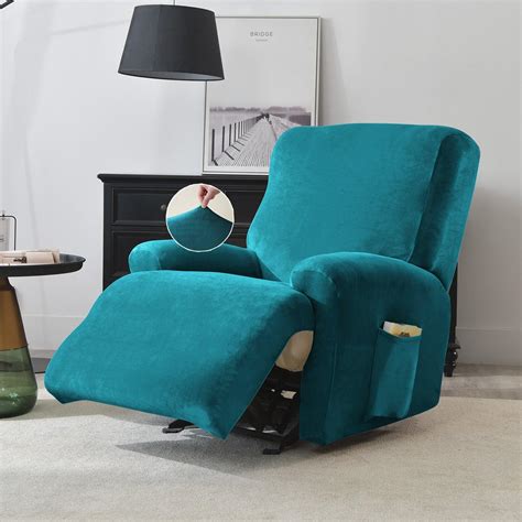 Turquoise Colour Elastic Velvet Recliner Sofa Covers Set | HOKIPO ...