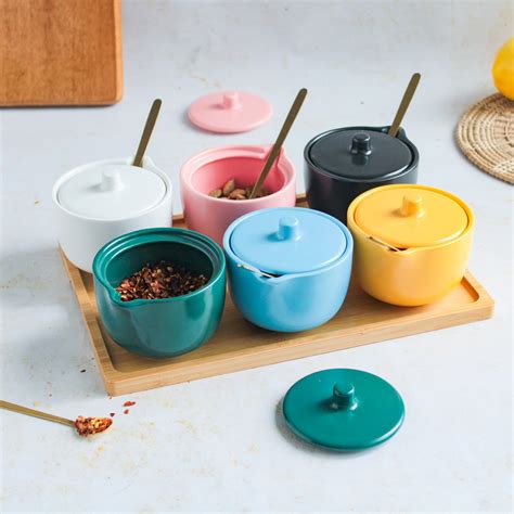 Pickle Jars With Tray Set of 6 Online - Premium Spice Jar | Nestasia