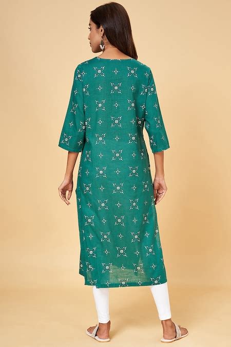 Green Print Calf-Length Casual Women Regular Fit Kurta - Selling Fast ...