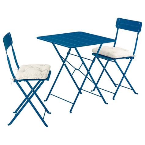 SUNDSÖ table and 2 folding chairs, outdoor dark blue/dark blue Kuddarna ...