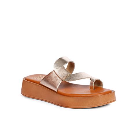 Buy Viviblu Women Champagne Gold Leather Platform Sandals Online