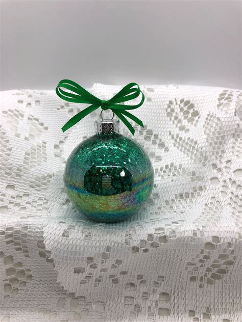 Dark Green Ornament Iridescent Glass Glitter Sparkly Christmas Holiday ...