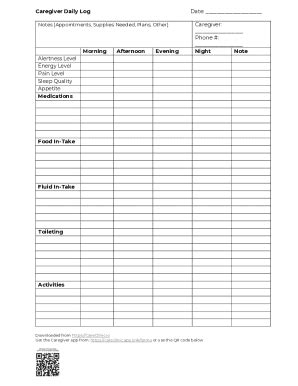 Caregiver Daily Log - Blank Fillable Template | Fill Out, Print ...