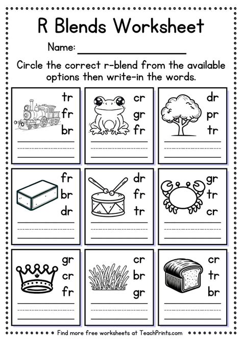 Free R Blend Worksheets - Teach Prints