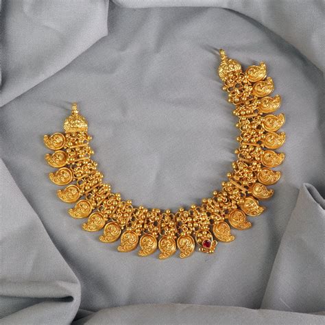 Pure Silver Matt Gheru Finish Gold Plated Ghungroo Peacock Necklace ...