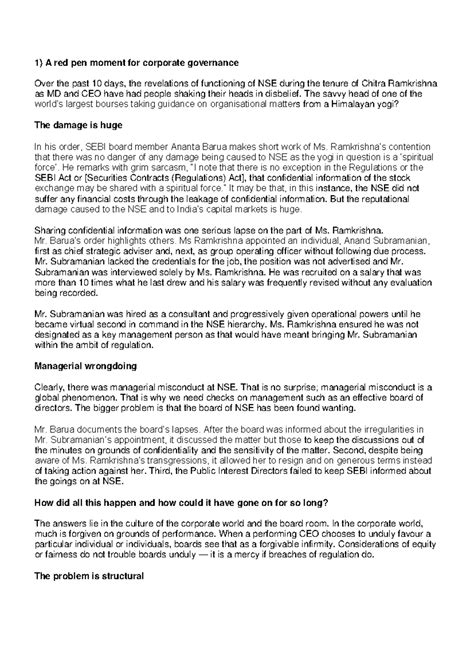 Corporate Governance Ethics GS4 - A red pen moment for corporate ...