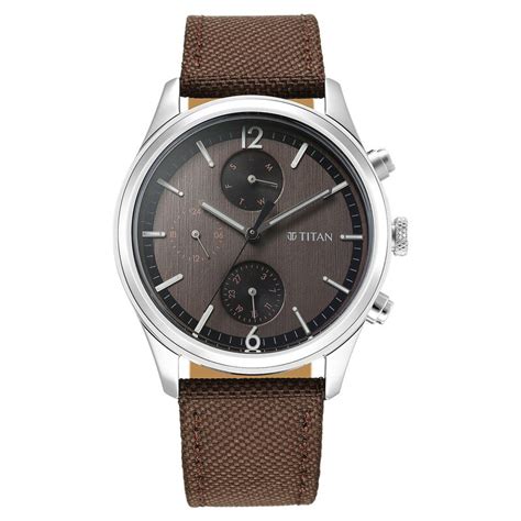 Titan Wrist Wit Quartz Analog with Day and Date Brown Dial Leather Str ...