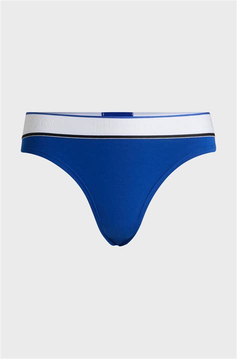 HUGO - Stretch-cotton thong briefs with logo waistband