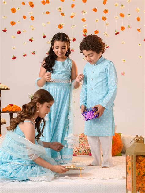 Shop Ethnic Wear Cotton Kurta with Pyjamas For Boys