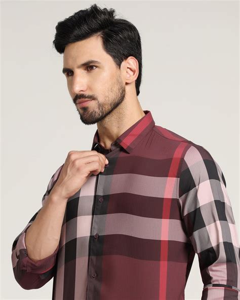 Buy Casual Maroon Check Shirt from Moses Collection