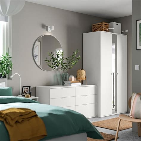 VIHALS wardrobe combination, white/mirror glass, 245x57x200 cm (961 ...