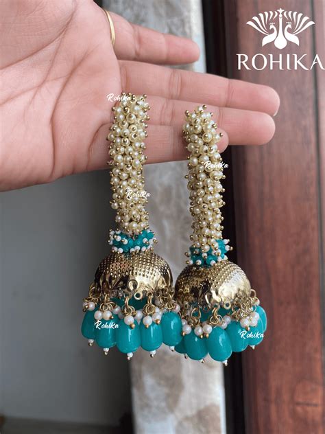 Ravlin jhumka earrings - Green – Rohika Store