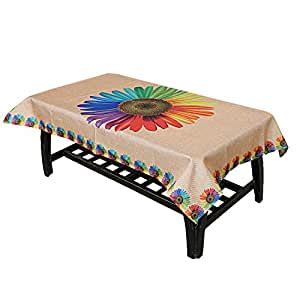 Kuber Industries Sun Flower Design Jute Rectangular 4 Seater Center ...