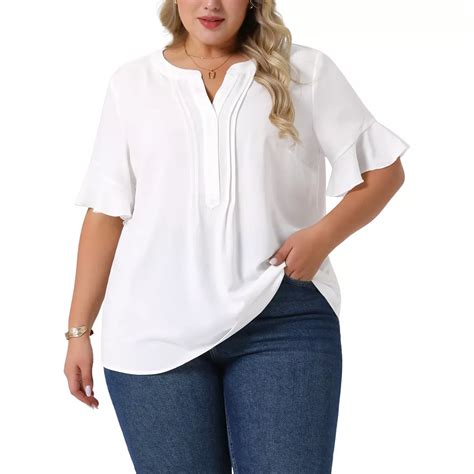 Plus Size Top for Women V Neck Ruffle Short Sleeve Casual Chiffon ...