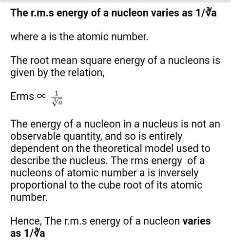 The rms energy of a nucleon in a nucleus of atomic number a in its ...
