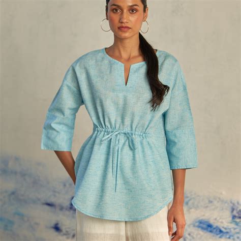 Miami Vibes: Captivating Blue Drawstring Top" – Canoopi