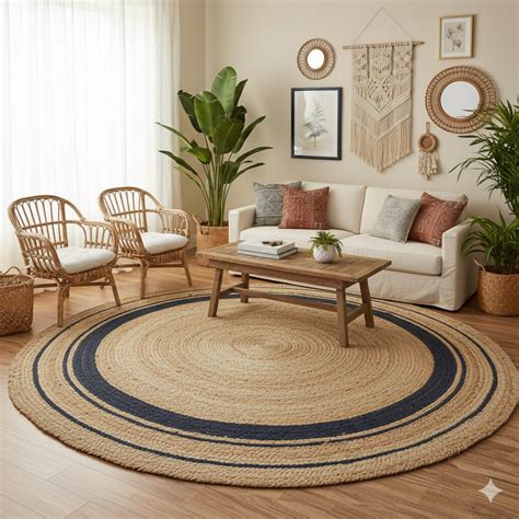 Natural Jute and Cotton Ecofriendly Round Carpet. Perfect for Living R ...
