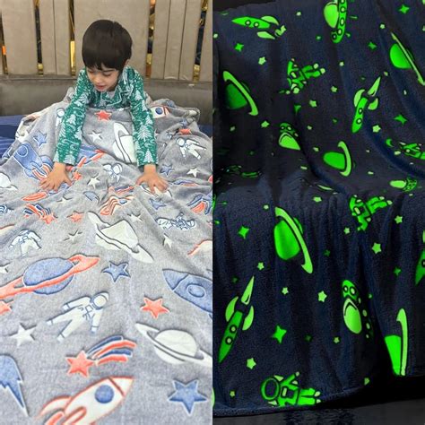 FAMYO Queen Size Glow in The Dark Blanket for Kids - Rocket | 200x152 ...