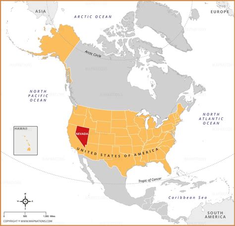 Where is Nevada located on the map of North America?