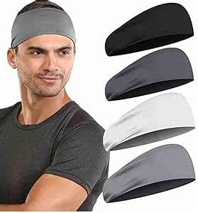 4 Pack Sports Headbands for Men Moisture Wicking Workout Headband ...
