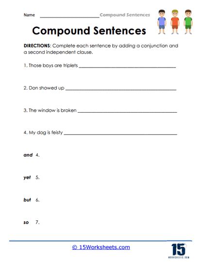 Compound Sentences Worksheet 的图像结果