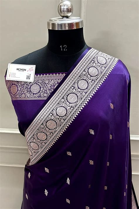 Dark Purple Zari Katan Silk Banarasi Saree – Mohsin Textiles