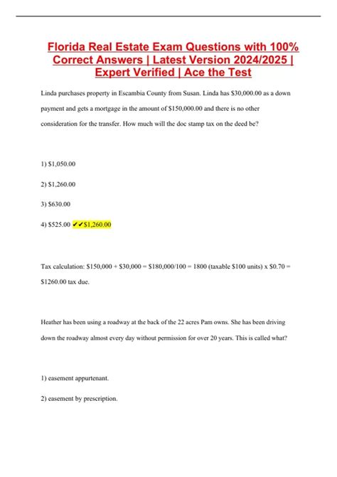 Florida Real Estate Exam Questions with 100% Correct Answers | Latest ...