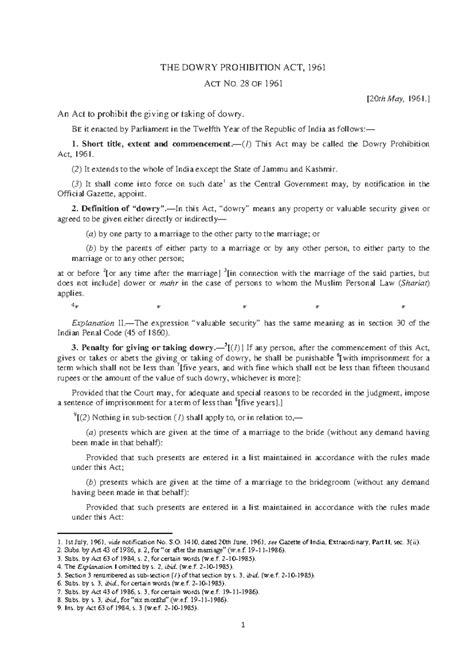 Dowry prohibition - THE DOWRY PROHIBITION ACT, 1961 ACT NO. 28 OF 1961 ...