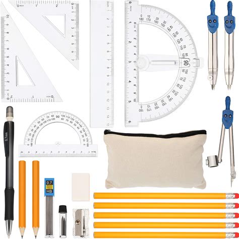 21 Pieces Geometry Compass Set Math School Set with Ruler, Compass Math ...
