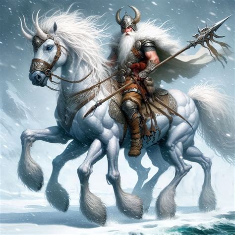 Norse God Odin riding Sleipnir, his 8 legged horse by ...